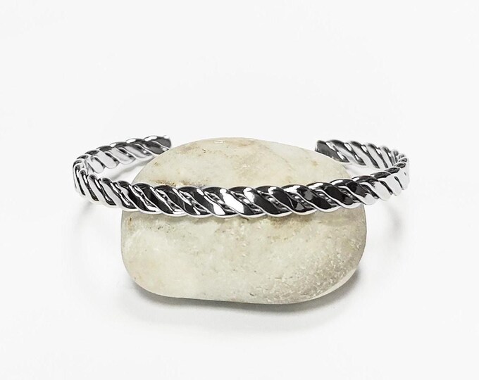 Twisted Cuff • Stainless Steel • Modern Rope Open Bangle Rigid Bracelet • Minimalist Unisex Jewelry • Light Slim Cuff • Gift for Her or Him