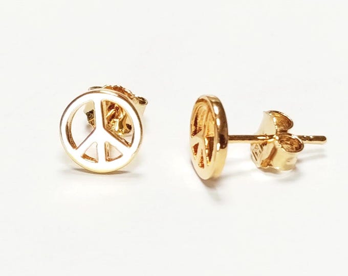 Peace and Love Earrings • 18K Gold Plated • Sign Love and Peace stud Earrings • Peace Earrings • Boho Hipster Icon 70's Jewelry • Unisex