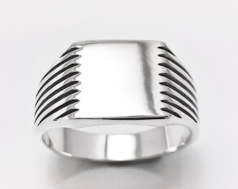 Anillo masculino, plata esterlina 925, anillo clásico de sello masculino cuadrado, anillo de hipster, regalo de joyería para hombres