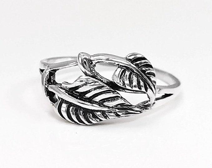 Cordate Leaf Ring, Sterling Silver, Plant Ring, Filigree Branch, Open Work Ring, Skeleton Leaves Veins Ring