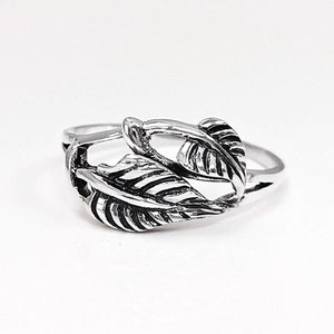 Bague feuille, argent massif, bague feuilles de plante, anneau avec feuilles nervures