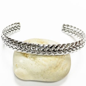 Braided Bangle Bracelet • Stainless Steel • Twisted Rope Open Rigid Cuff • Modern Unisex Jewelry • Light Slim Cuff • Gift for Her or Him