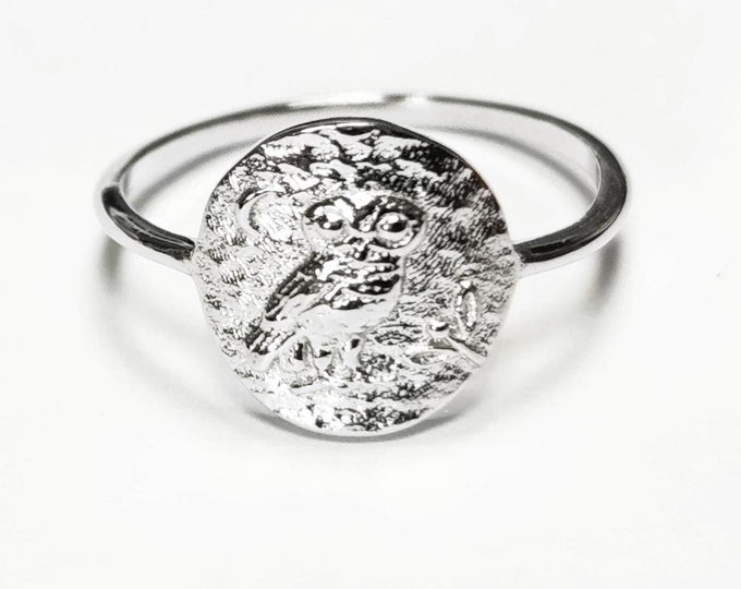 Ancient Owl Coin Ring 925 Sterling silver • Antique Nature Inspired Jewelry • Symbolic Ring for Wisdom & Knowledge • Gift for Him or Her