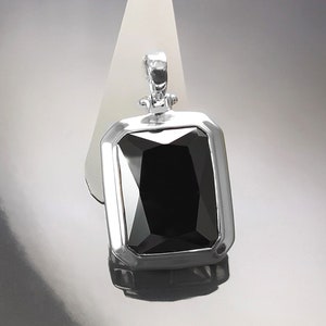 Black rectangle pendant, sterling silver, Oversized big stone cz, big rectangle necklace, unisex man women gift image 1