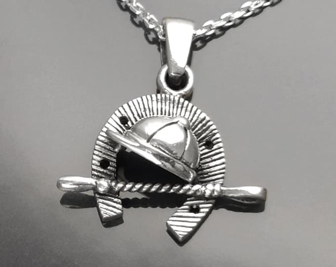 Jockey helmet pendant, sterling silver, riding crop, equine horseshoe, equestrian rider jewelry, riding animal necklace, cowboy gift