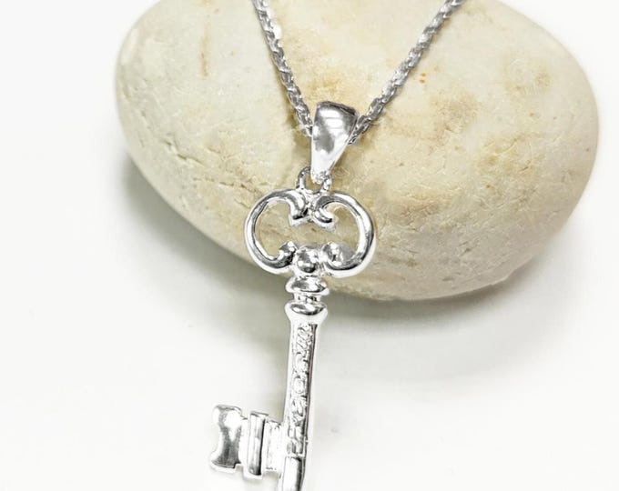 KEY Pendant - Sterling Silver - Love KEY - Small jewelry, Promise Love Charm, Silver Key Charm, Silver Tiny Key Pendant
