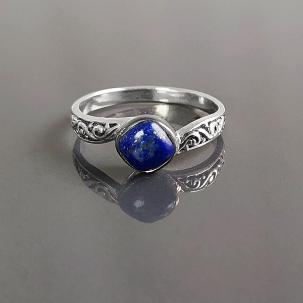 Bague celtique lapis, argent 925, véritable pierre lapis-lazuli bleu, bijoux en pierre carrés rond, bague vintage viking pour femme