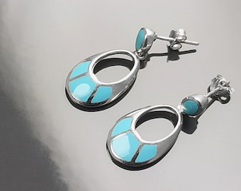 Orecchini turchesi, argento sterling, pietra turchese blu a forma di mandorla ovale, orecchini con pietre geometriche a goccia, gioielli moderni, orecchini pendenti