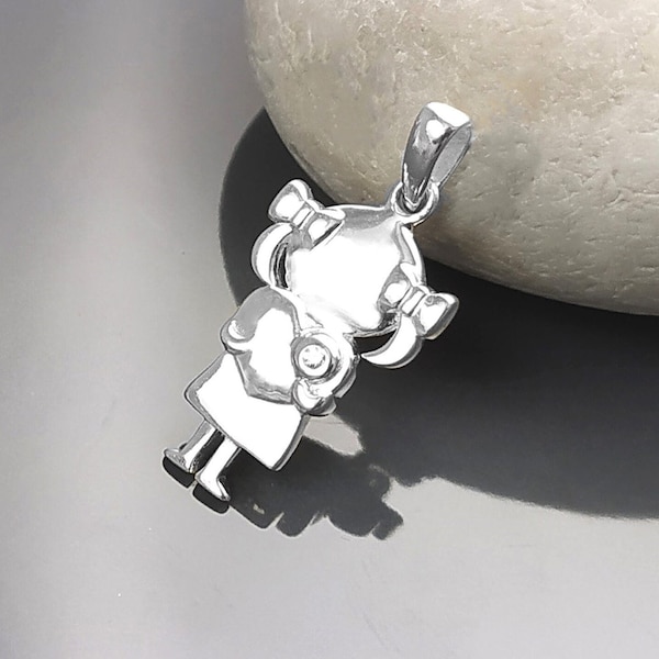 Pendentif fille, argent 925, future mère, maman, femme enceinte, naissance, grossesse, nouveau-né, bébé, baby shower, bijoux, cadeau