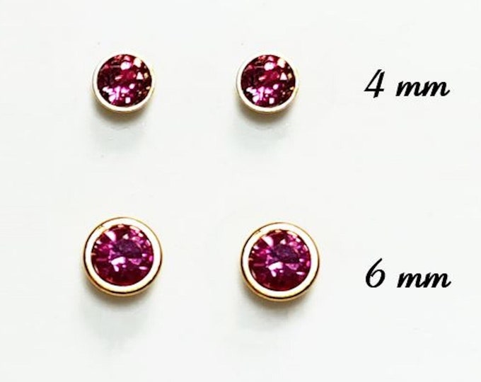 Gold Pink Stud Earrings by KRAMIKE • 18K Gold-Plated Bezel Set • Elegant Timeless Minimalist Design Jewelry • Perfect Gift for Her • KE057