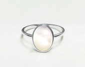 Flat Oval Ring, Sterling Silver Genuine Mother of Pearl