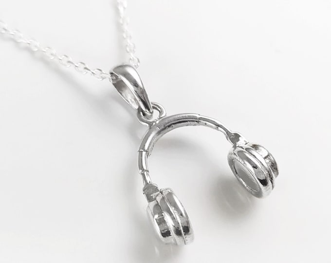 Headphone Necklace by KRAMIKE • Sterling Silver Pendant • Unique Gift for Music Lover's • Jewelry for Audio DJ, Disc jockey, Deejay • KP032