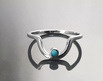 Anello ad arco turchese, argento sterling, piccola pietra rotonda a cupola, mezza luna, simbolo dell'alba, anello lunare, anello ad arco, gioielli minimalisti moderni