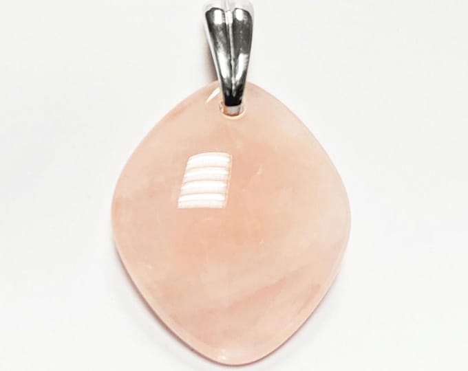 Genuine Oval Quartz PENDANT, Sterling Silver and Natural Rose Quartz Pendant, Veined Pink Stone, Gemstone Birthstone, Stunning Quartz.