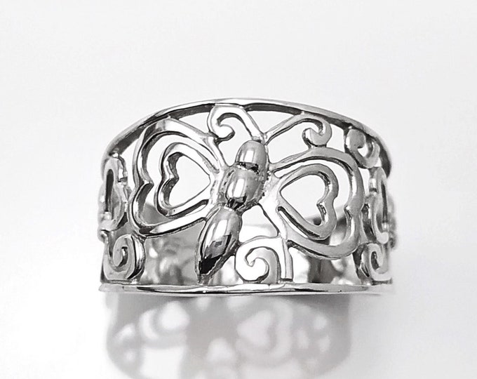 Butterfly Filigree Ring, Sterling Silver, Butterflies open work band ring, nature inspired Jewelry, Gift for her