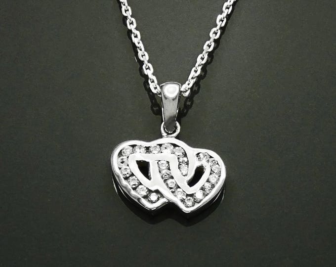Forever Double Hearts Pave Diamond Necklace by KRAMIKE • Love Two Hearts Necklace for Girlfriend • Gift for Wife • Sterling Silver • KP004