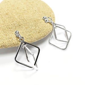 Sterling Silber Doppel Quadrat Ohrringe • Moderner geometrischer Schmuck
