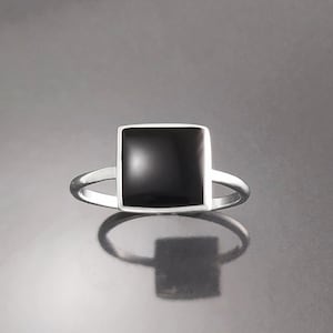 Black Onyx Ring, Stacking Ring - Sterling Ring - Square Ring - Minimalist Ring - Affordable Ring - Black Stone Ring - Dainty Silver Ring.