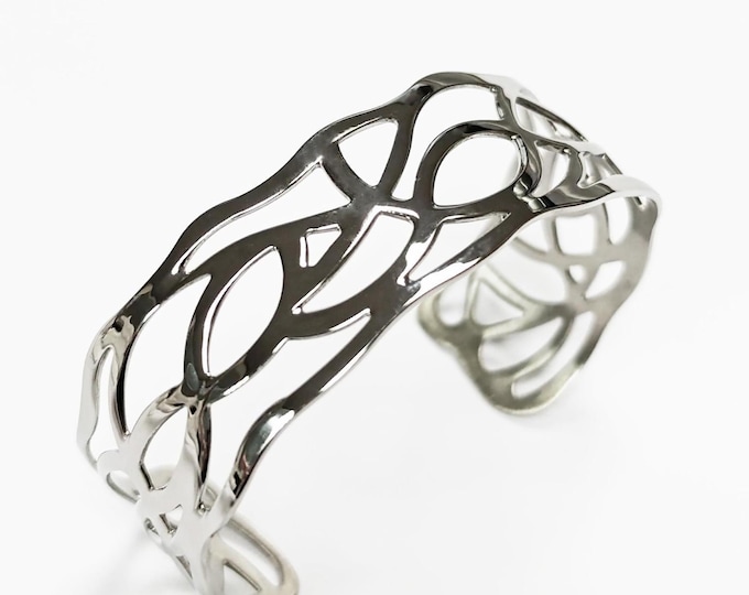 Foliage Filigree Cuff • Stainless Steel • Intricate Botanical Lace Bracelet • Garden & Nature Lover Jewelry • Minimalist Leaf Design Gift