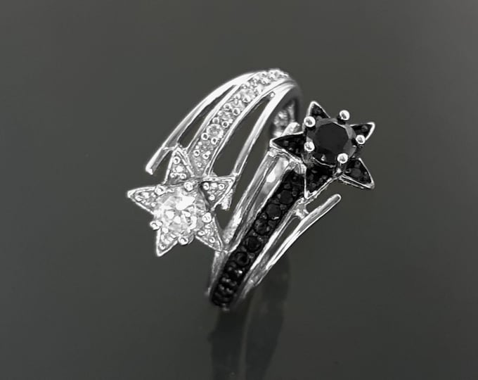 Stars Bypass Ring, Make Wish Ring, Lab Diamonds simulant (CZ) Stones, Wrap Sterling Ring, Crossing Ring, Cocktail Ring, Red Carpet Ring.