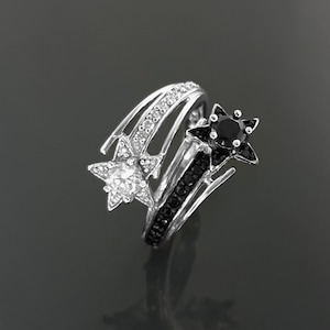 Stars Bypass Ring, Make Wish Ring, Lab Diamonds simulant (CZ) Stones, Wrap Sterling Ring, Crossing Ring, Cocktail Ring, Red Carpet Ring.