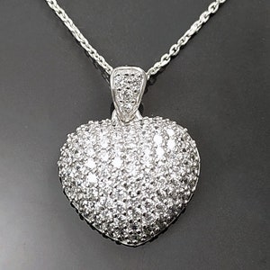 Forever Pave Diamond Heart Necklace by KRAMIKE • Love Necklace for Girlfriend • Perfect Gift for Wife • Sterling Silver • Size L • KP003