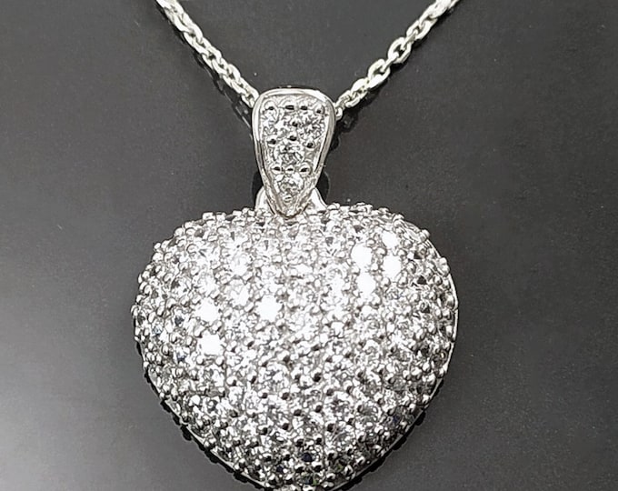 Forever Pave Diamond Heart Necklace by KRAMIKE • Love Necklace for Girlfriend • Perfect Gift for Wife • Sterling Silver • Size L • KP003