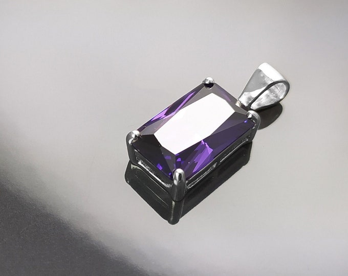 PURPLE Rectangle Pendant, Sterling silver, Amethyst Color Cz Stone necklace, Classic Minimalist Stones jewelry, Purple Necklace Cz