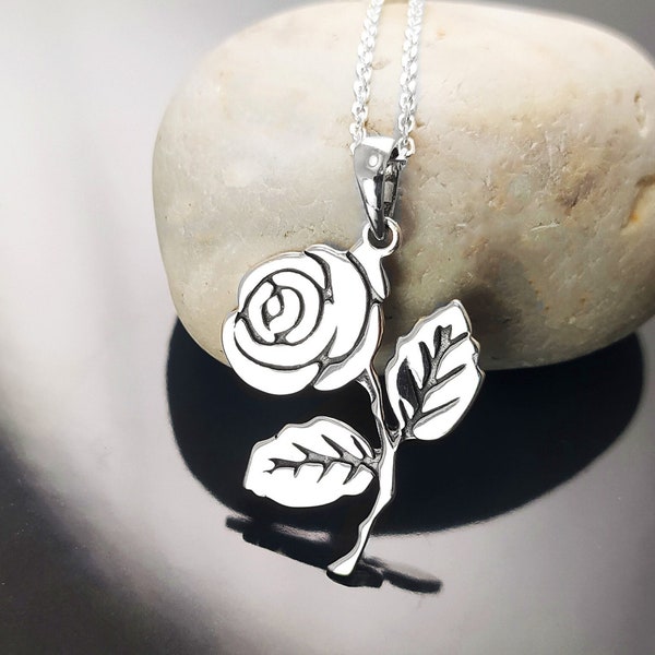 Pendentif Rose Argent, Argent 925, Romantique Pendentif Fleur, Handmade Bague bouton-de-rose, Pendentif Rose Vintage, Bijou Saint Valentin