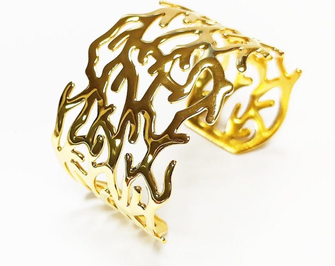Ocean Coral Reef Cuff • 18K Gold Filled • Nautical Wide Rigid Bracelet • Sea Inspired Jewelry • Summer Beach Accessory • Bold Gift for Women