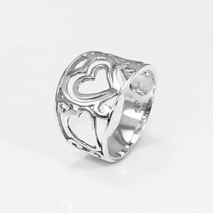 Anillo de filigrana, plata de ley, anillo abierto, delicado anillo de encaje, amplia joyería calada, gran anillo de la banda