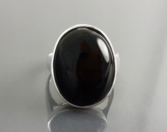 Onyx ring, sterling silver, natural black onyx gemstone, designer oval stone ring, modern minimalist, birthstone unisex  jewelry