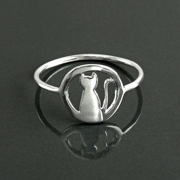 Bague Chat Assis, Argent 925, Bague Chat Assis Lune, Bague Minet, Bague Matou, Bague Félin, Bijoux Chat, Animaux, Bague Kitty, Bague Minou