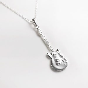 Guitar Pendant, Sterling Silver, Musician Rock  Guitarist Jewelry, Electric Bass Guitar Necklace, Gift for Music Player,