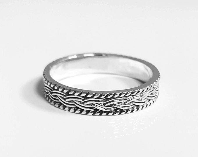 Celtic Band Ring, Sterling Silver 925, Celtic Ring, Entwined Braided Ring, Hipster Ring, wedding band, Original wedding Ring, Engraved Band