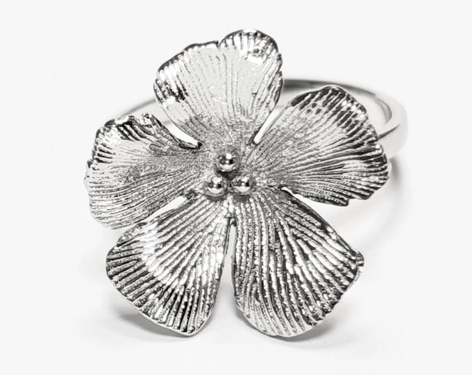Cherry Flower Ring, Sterling Silver, STURDY Daisies Petals Country Flowers Ring, Blossom Floral Jewelry, Spring Summer Bloom, Nature Gift