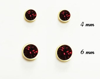 Garnet Stud Earrings by KRAMIKE • 18K Gold-Plated with Elegant Deep Red Cz Stone • Everyday Jewelry • Minimalist Bezel Setting Studs • KE077