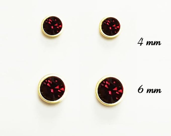 Garnet Stud Earrings by KRAMIKE • 18K Gold-Plated with Elegant Deep Red Cz Stone • Everyday Jewelry • Minimalist Bezel Setting Studs • KE077