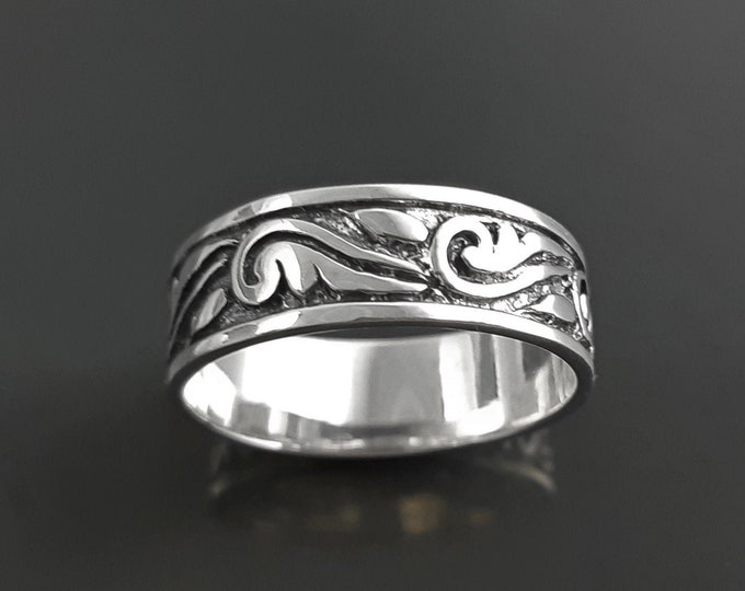 Wings Band Ring, Sterling silver, Engraved Freedom Wing, Angels Wings of Liberty Pattern, Large Tatoo Band Ring, Unisex Men Women Gift