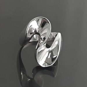 Large Wave Ring, Sterling Silver Ring Wide Curved Zigzag Design, Modern Minimalist Geometric Jewelry