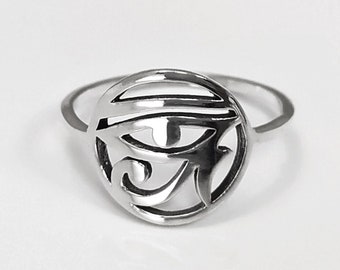 Ra Eye ring, Sterling Silver, Oudjat Eye of Ra Ring, Protective Symbol Talisman, Ancient Egyptian Sacred Art Jewelry, Spiritual Protection