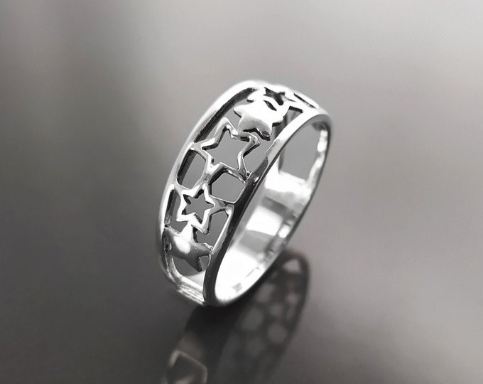 Star Ring, Sterling Silver, Cluster of Stars, Universe Ring, Starry Constellation Jewelry, Cosmos Twinkle Night, Nebula Ring, Shooting Star