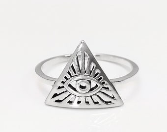 Eye Ring, Sterling Silver, All Seeing Omniscient Eye Jewelry, Eye of God, Tarot Ring, Eye of Providence, Magic Witch Amulet Protection