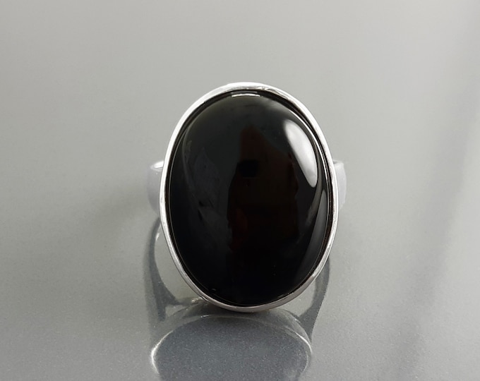 Onyx ring, sterling silver, natural black onyx gemstone, designer oval stone ring, modern minimalist, birthstone unisex  jewelry