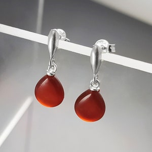 Red Stone 925 Earrings Sterling Silver Hook Earrings Drop Earrings Red Stones Cz Red Agate Silver Earrings Modern Dangly Agate image 3