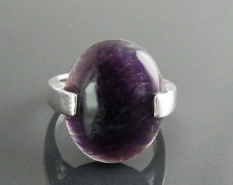 Bague Améthyste - Argent Massif 925 - Pierre Véritable - Bague Ovale - Bague violette - Bague Géométrique et Design - Bague Minimaliste