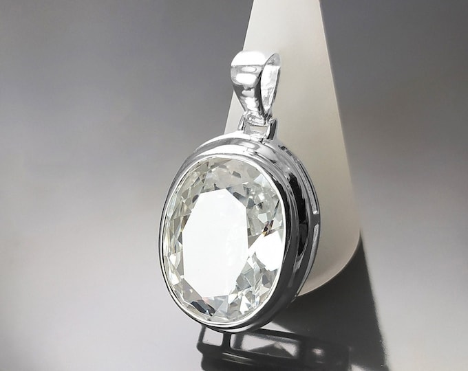 Oval White Pendant, Sterling Silver, Diamond Color Cubic Zirconia Cz , StatementModern Oval Pendant Necklace, Bold jewelry