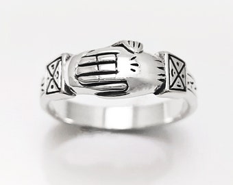 Fede Band Ring, Silver 925, Original Symbol of Loyalty, Strength, Friendship and Fidelity, Celtic Irish Traditional Promise Jewelry