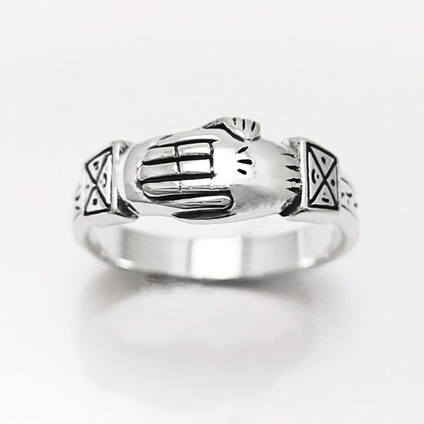 Fede Band Ring, Silver 925, Original Symbol of Loyalty, Strength, Friendship and Fidelity, Celtic Irish Traditional Promise Jewelry