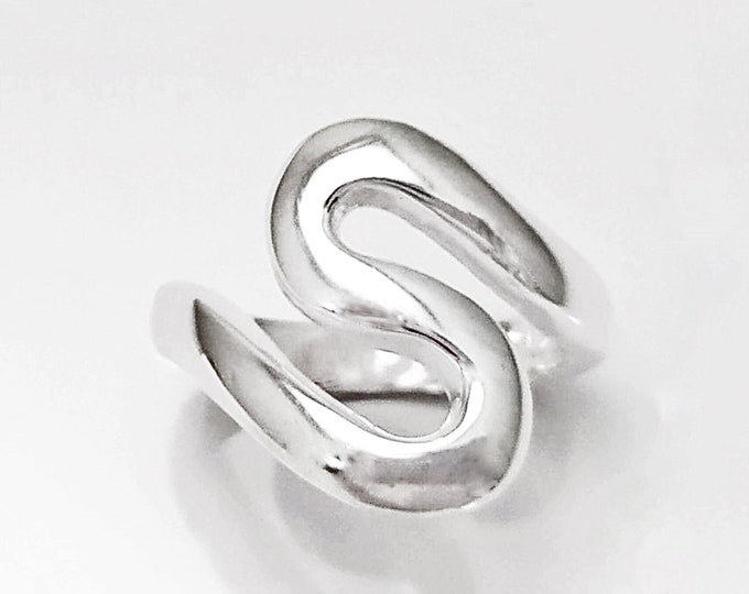 Sterling Squiggle Ring - "S" Ring, Zigzag Ring - Sterling Silver Ring - Ring - Wave Ring - Large Spiral Ring - Infinity Ring - Swirl Ring -